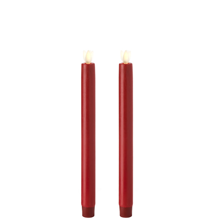 Remote Control 10 Inch Red Moving Flame Taper Candle Set of 2