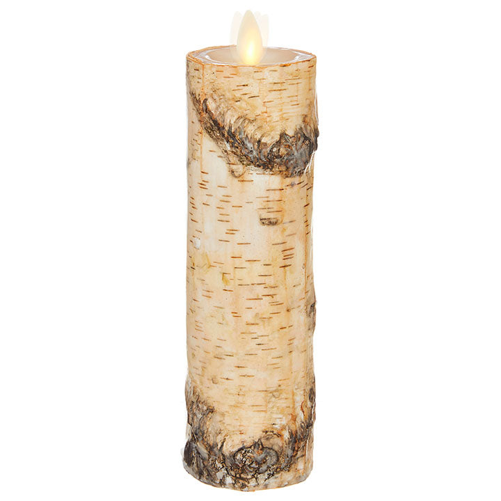 2 X 8 Inch Flat Top Moving Flame Birch Pillar Wax Wrapped Pillar Candle