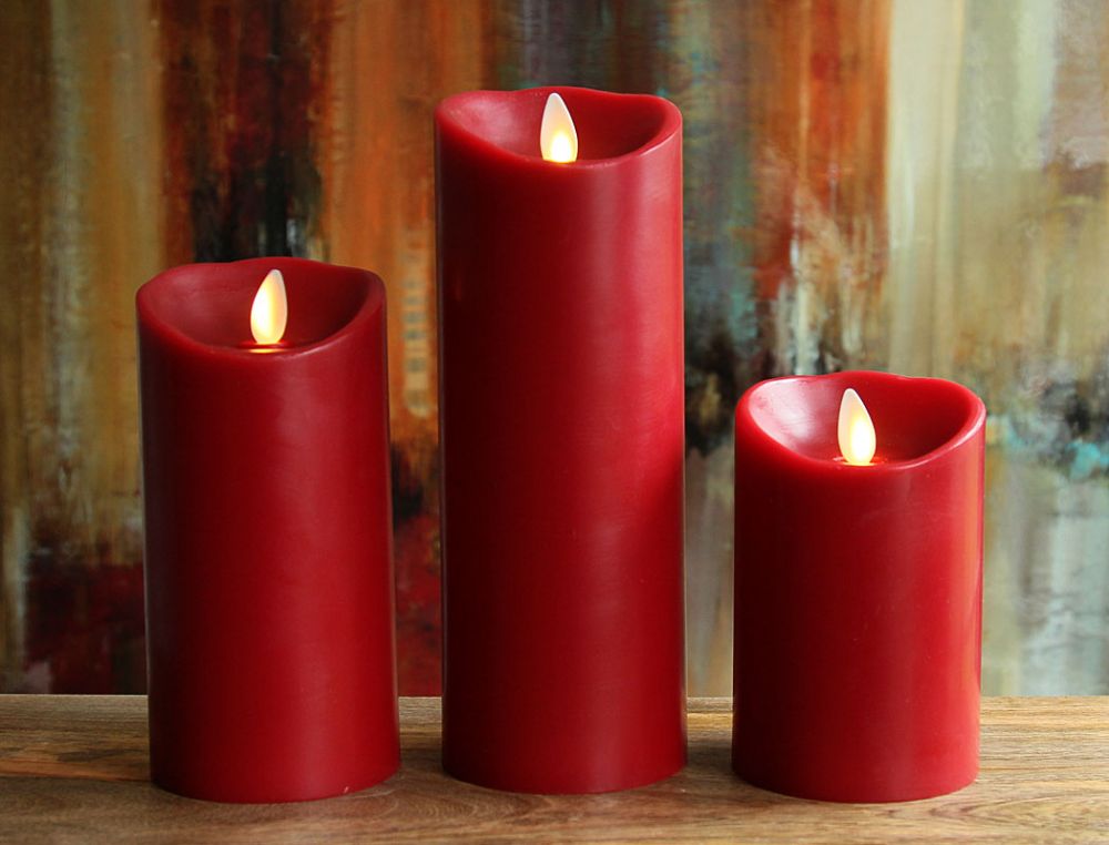 Moving Flame Red 3 x 6 Flameless Pillar Candle