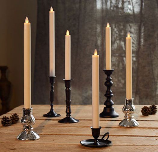 Moving flame taper candles, remote control and timer options