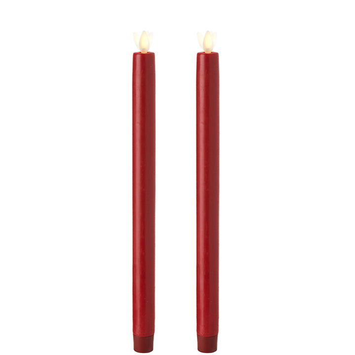 Remote Control 12 Inch Red Moving Flame Taper Candle Set of 2