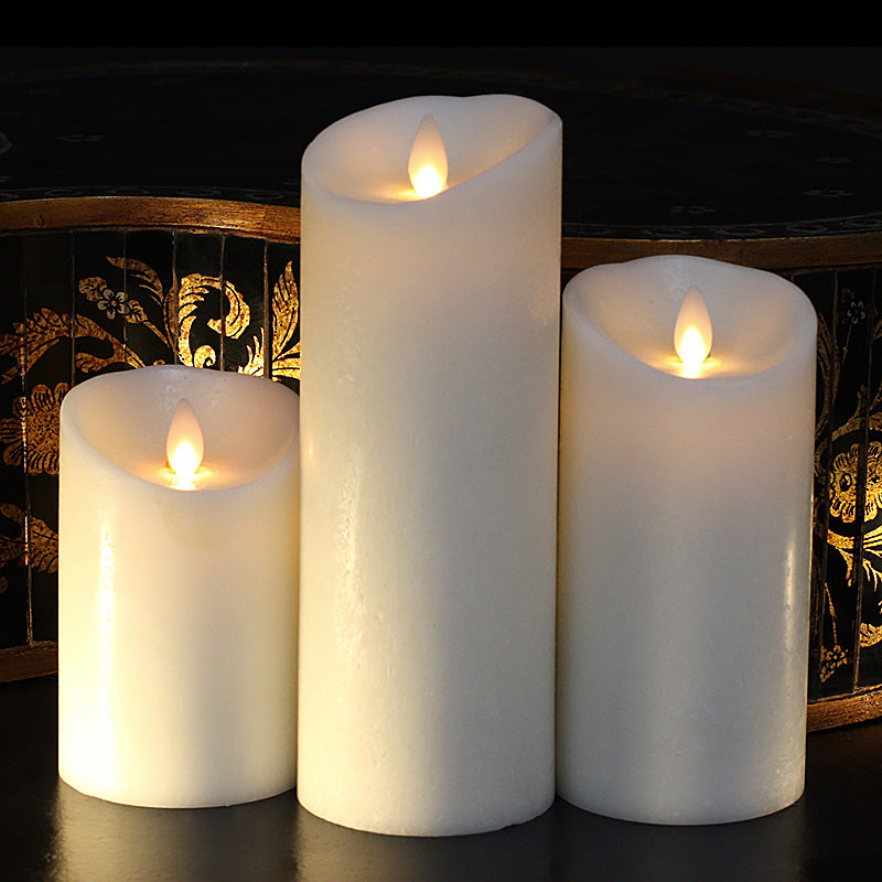 Moving Flame Ivory 3 x 8 Flameless Pillar Candle - Remote Ready