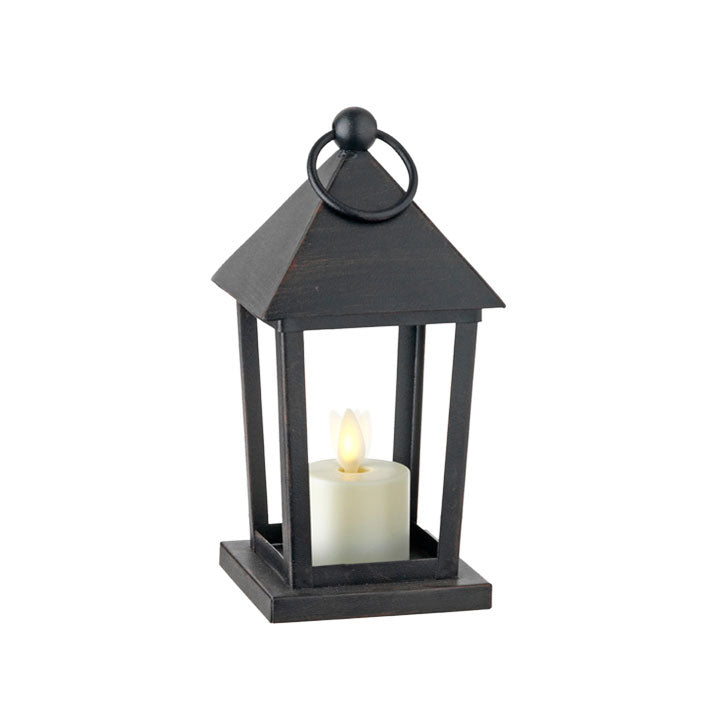 Moving Flame 6.5 Inch Metal Lantern With Moving Flame Tealight