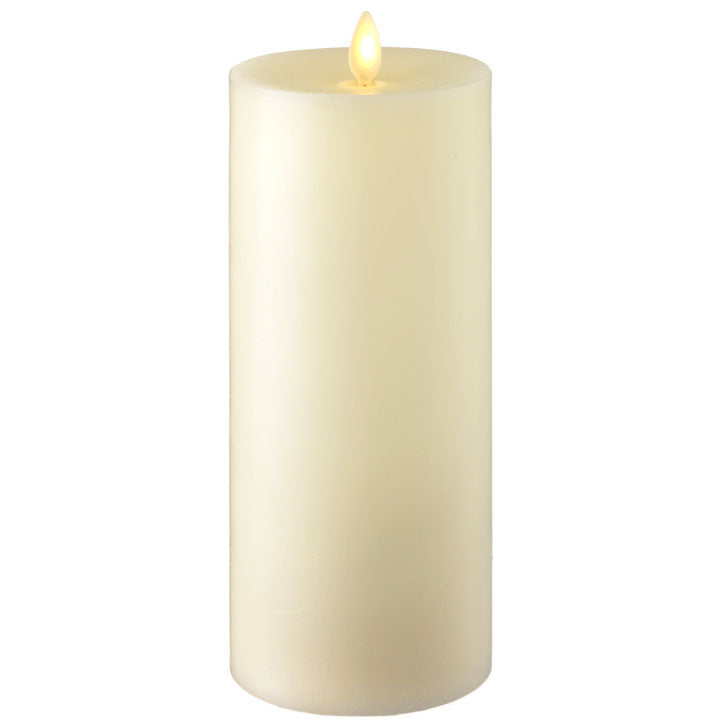 9 Inch Flat Top Moving Ivory Flameless Pillar Candle Remote Ready