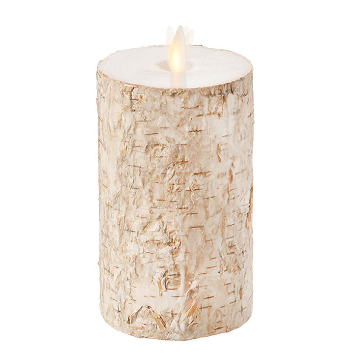 4 X 7 Inch Flat Top Moving Flame Birch Pillar Wax Wrapped Pillar Candle