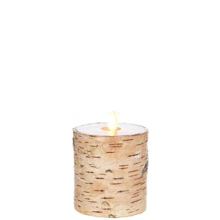 3.25 X 4 Inch Flat Top Moving Flame Birch Pillar Wax Wrapped Pillar Candle