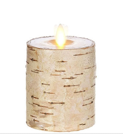 3 Inch Flat Top Moving Flame Birch Pillar Wax Wrapped Pillar Candle