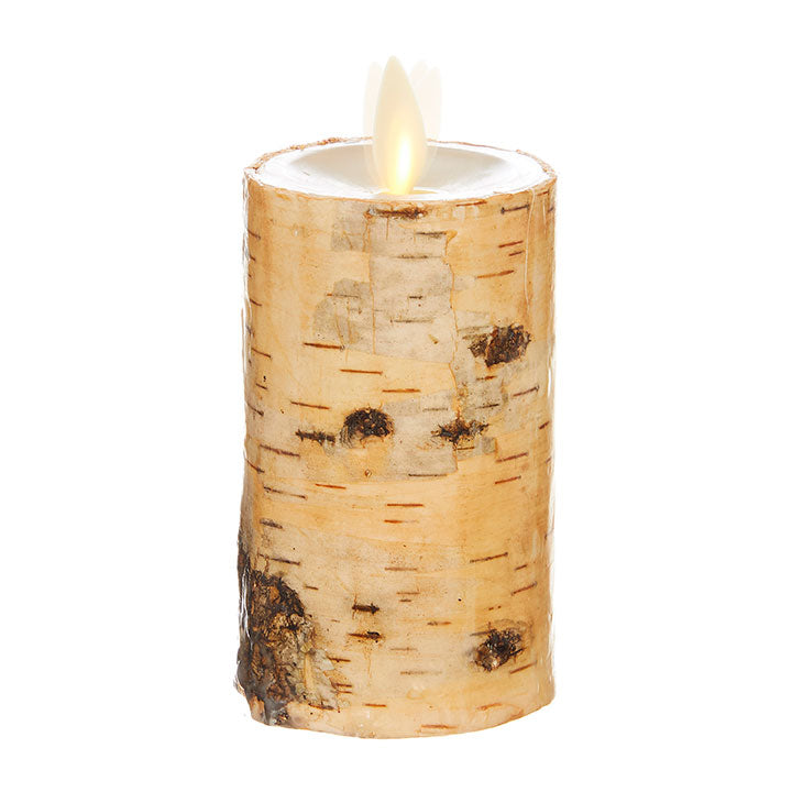 2 X 4 Inch Flat Top Moving Flame Birch Pillar Wax Wrapped Pillar Candle