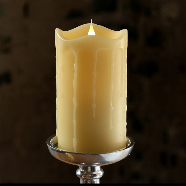 Moving Flame Ivory Drip 5 Inch 360 Degree Flameless Pillar - Remote Ready