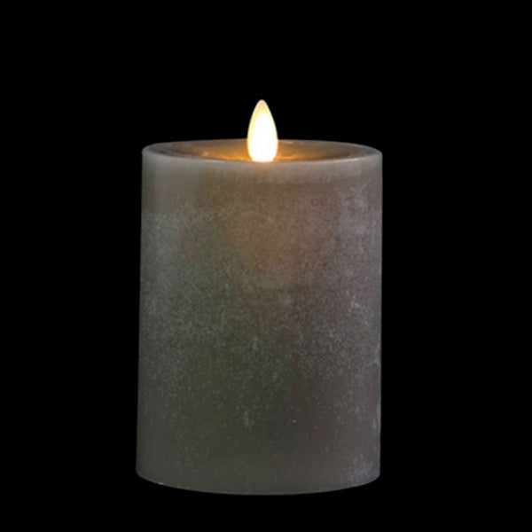 Flat Top Moving Flame Grey Chalk Finish 5 Inch Flameless Pillar Candle Remote Ready