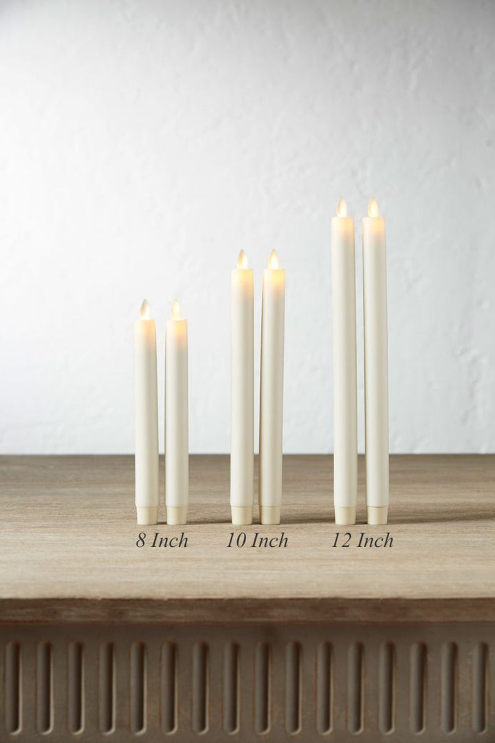 Remote Control 8 Inch Ivory Moving Flame Taper Candle Set of 2