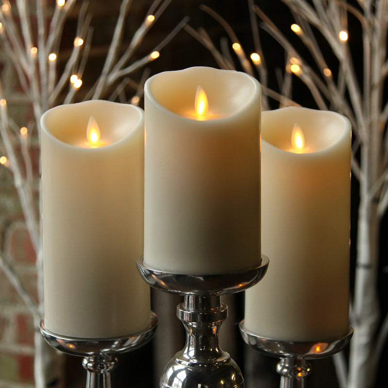Moving Flame Ivory 3.5 x 7 Flameless Pillar Candle