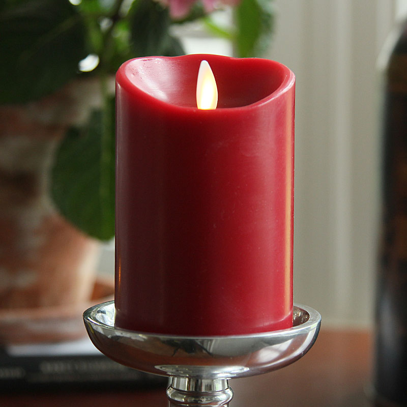 Moving Flame Red 3.5 x 5 Flameless Pillar Candle