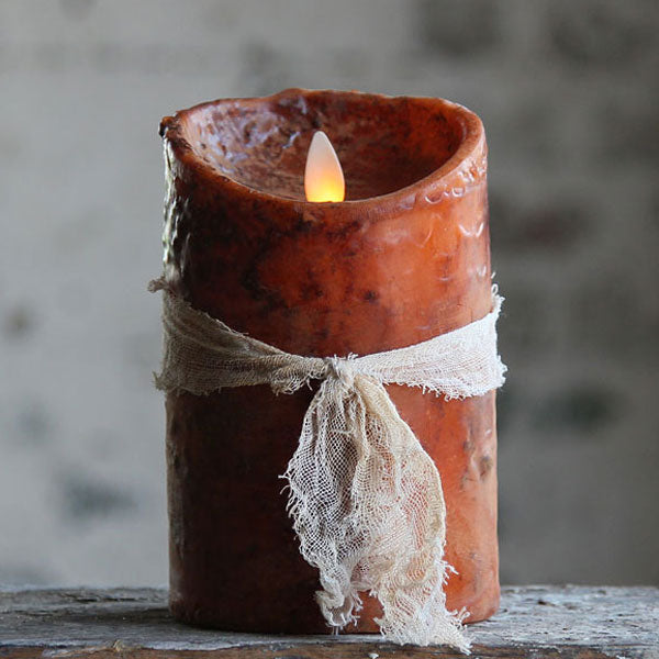Primitive Harvest Orange Moving Flame 3.5 x 5 Battery Operated Candle